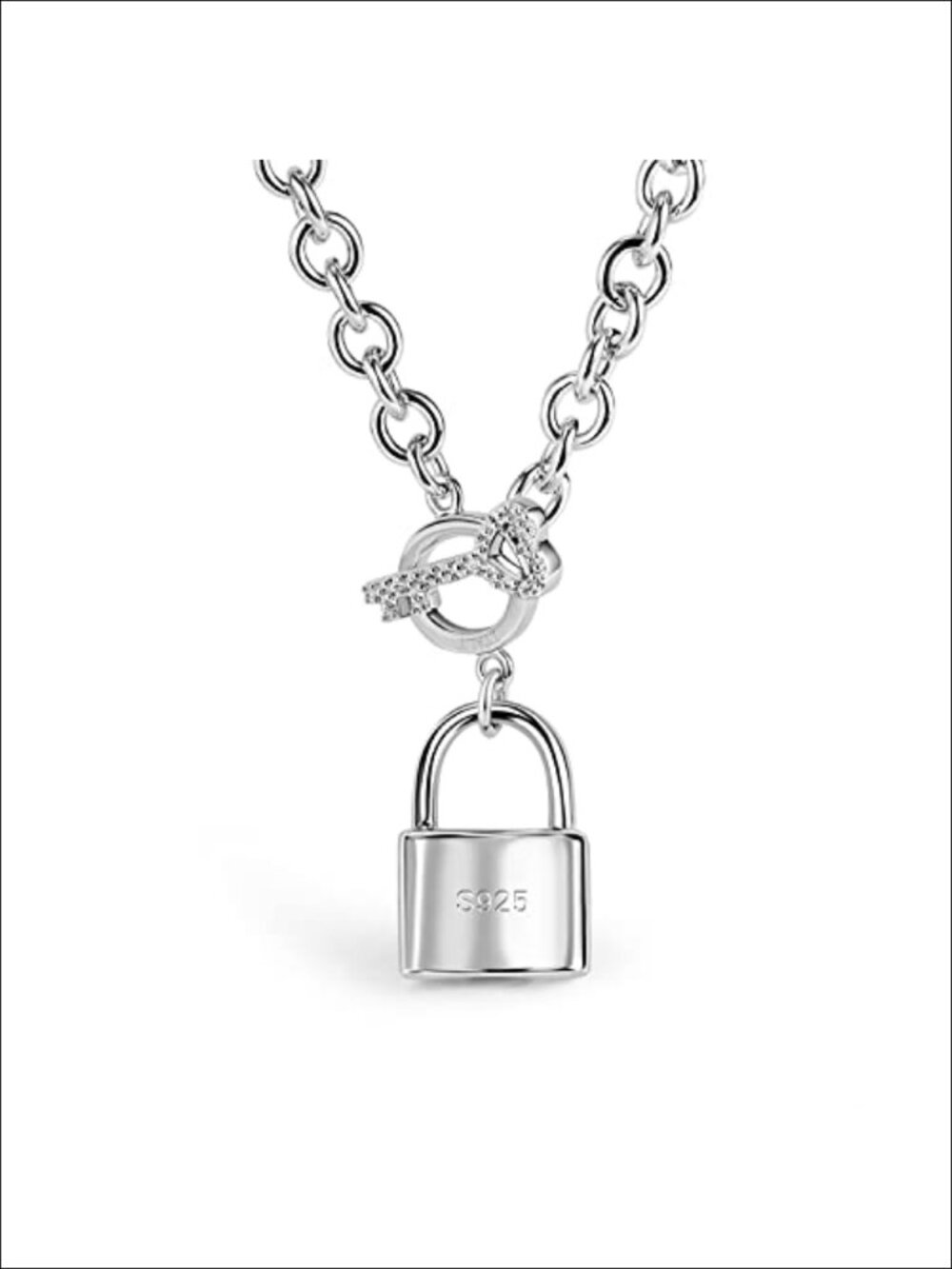 925 Sterling Silver Necklace AAAAA CZ Heart Lock Pendant Rolo Chain 18 20 Inch